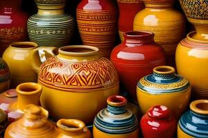 colorful pottery vases. AI-Generated photo