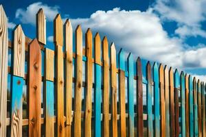 un de madera cerca con azul cielo y nubes generado por ai foto