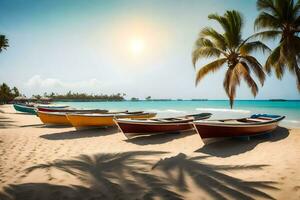 barcos en el playa en dominicana generado por ai foto