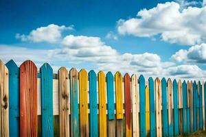 un vistoso de madera cerca con azul cielo y nubes generado por ai foto