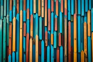 colorful wooden fence with many different colored pieces. AI-Generated photo