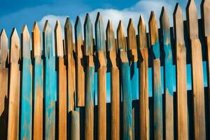 un de madera cerca con azul cielo en el antecedentes. generado por ai foto