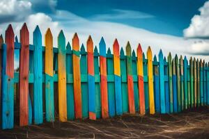 un vistoso de madera cerca con azul cielo en el antecedentes. generado por ai foto