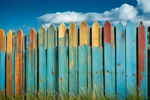 un vistoso de madera cerca con azul cielo y nubes generado por ai foto