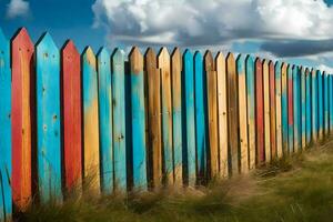 un vistoso de madera cerca con azul cielo y nubes generado por ai foto