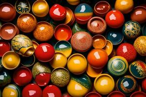 colorful bowls are arranged in a pile. AI-Generated photo