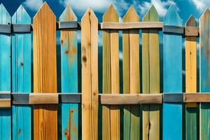 a wooden fence with blue sky and clouds. AI-Generated photo