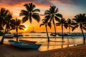 el puesta de sol en el playa en dominicano república. generado por ai foto
