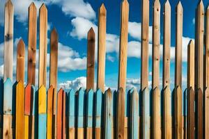 colorful fence against a blue sky. AI-Generated photo