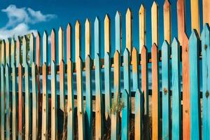a colorful fence with a blue sky in the background. AI-Generated photo