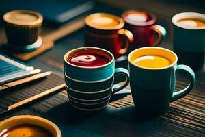 coffee cups on a table. AI-Generated photo