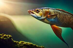 a fish with a bright blue tail and a long tail. AI-Generated photo