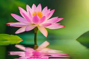 a pink lotus flower is reflected in the water. AI-Generated photo