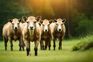 a herd of brown cows standing in the grass. AI-Generated photo