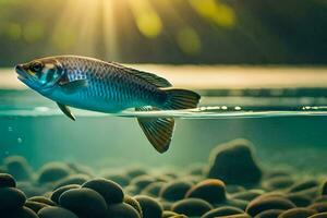 a fish swimming in the water with rocks and gravel. AI-Generated photo