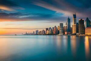 the chicago skyline at sunset. AI-Generated photo