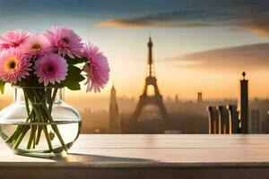 photo wallpaper the city, flowers, paris, the eiffel tower, flowers, flowers. AI-Generated