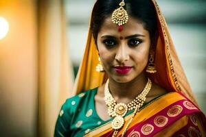 a beautiful indian bride in traditional attire. AI-Generated photo