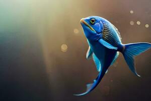 un azul pescado con un amarillo cola. generado por ai foto