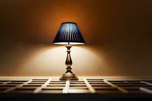 a lamp on a table in a dark room. AI-Generated photo