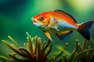 an orange fish swimming in an aquarium. AI-Generated photo