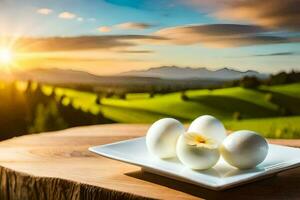 eggs on a plate in the countryside. AI-Generated photo