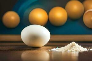 eggs and flour on a table. AI-Generated photo