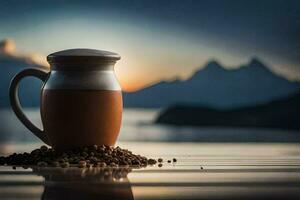 coffee, the sun, mountains, coffee, the world, hd wallpaper. AI-Generated photo