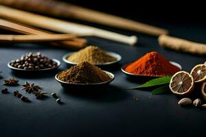 spices and spices on a black background. AI-Generated photo