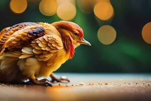 un pollo con un rojo cabeza y plumas. generado por ai foto