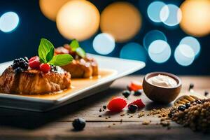 food on a plate with berries and spices. AI-Generated photo