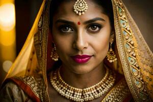 a beautiful indian woman wearing traditional jewellery. AI-Generated photo