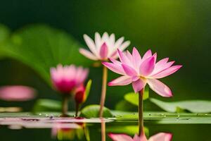 rosado loto flores en el agua. generado por ai foto