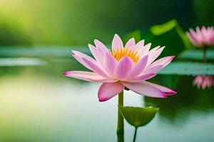 lotus flower in water with green leaves. AI-Generated photo