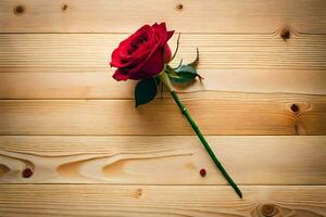 a single red rose on a wooden background. AI-Generated photo