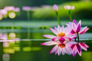 pink lotus flowers in the water. AI-Generated photo