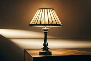 a lamp on a table in front of a window. AI-Generated photo