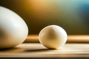 two eggs on a wooden table. AI-Generated photo