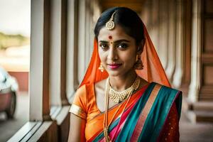 beautiful indian woman in traditional sari. AI-Generated photo