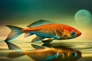 goldfish, the moon, reflection, water, reflection, fish, reflection, water, reflection. AI-Generated photo