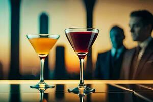 two cocktails on a bar counter. AI-Generated photo