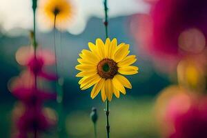 a single yellow sunflower in a field. AI-Generated photo