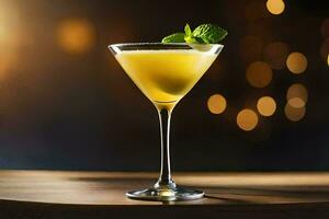 a cocktail with a lemon and mint garnish. AI-Generated photo