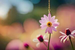 pink flowers hanging from a chain. AI-Generated photo