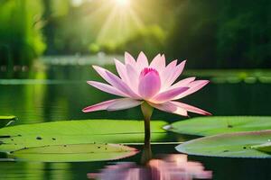 loto flor en el agua con verde hojas. generado por ai foto