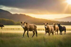 a group of horses running in the grass. AI-Generated photo