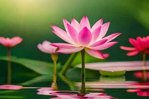 lotus flower in water with green leaves. AI-Generated photo