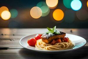 a plate of spaghetti with tomato sauce and basil. AI-Generated photo