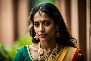 a beautiful indian woman wearing a sari. AI-Generated photo