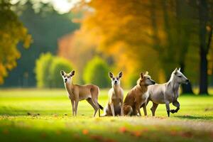 four horses are standing in the grass. AI-Generated photo